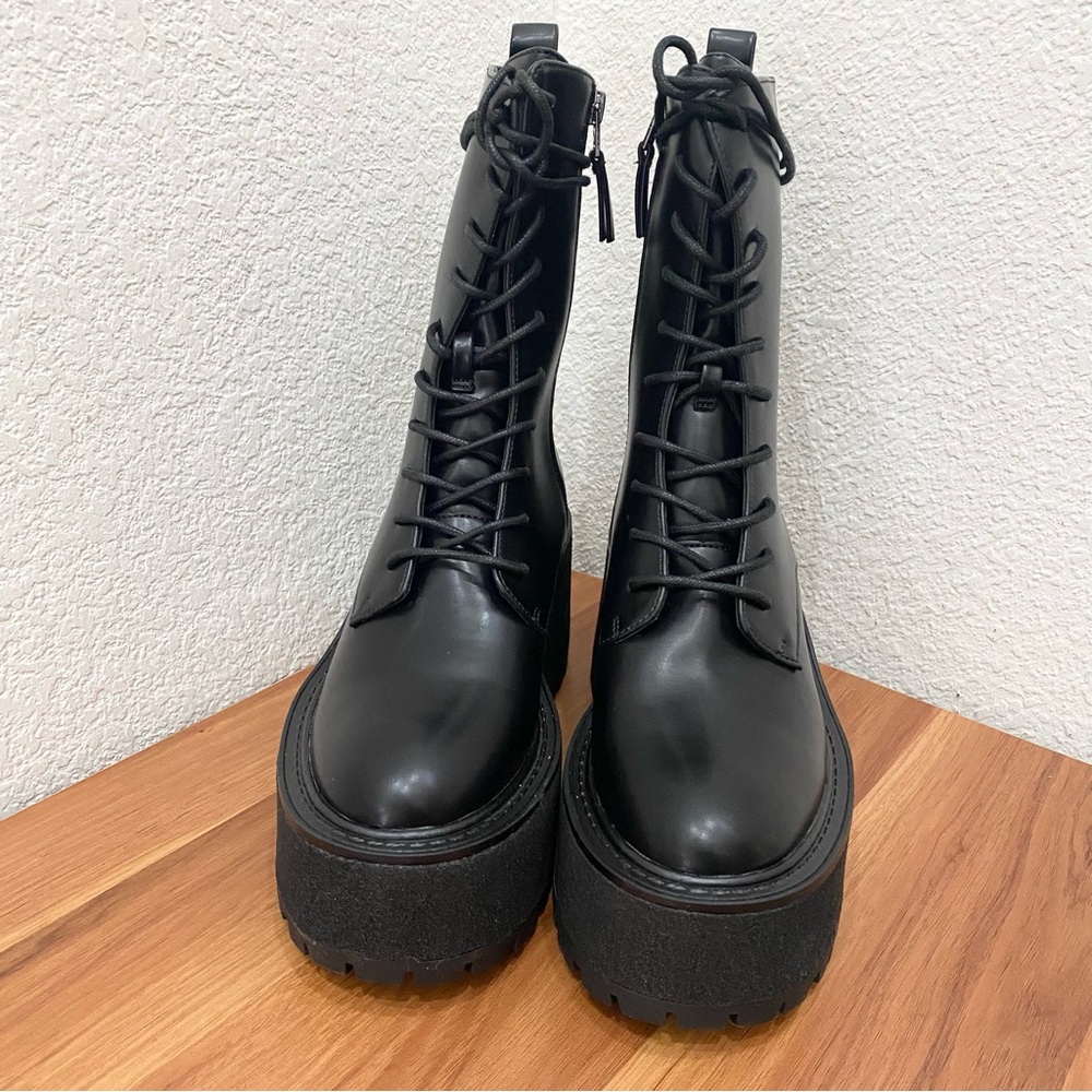 CIRCUS by Sam Edelman SLATER Black Faux Leather Lace-up Platform Combat Boots 8 - Picture 4 of 16